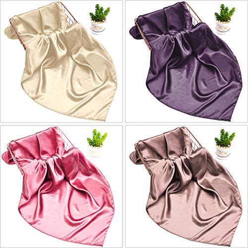 Syhood 4 Pcs 35 Inch Head Satin Large Bandana Satin Scarves Head Scarf for Women's Hair Square Scarf - color: Dark Grey, Camel, Beige, Light Rose Red