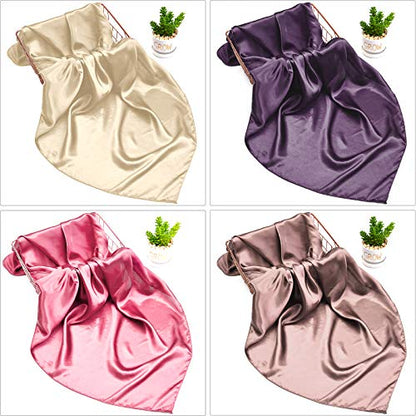 Syhood 4 Pcs 35 Inch Head Satin Large Bandana Satin Scarves Head Scarf for Women's Hair Square Scarf - color: Dark Grey, Camel, Beige, Light Rose Red