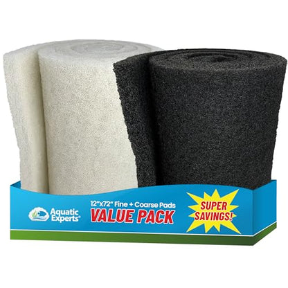 Aquatic Experts Classic Koi Pond Filter Pad Bundle – Fine & Coarse Bulk Roll Pond Filter Media, Ultra Durable Reusable Fish Pond Filter Material (Fine: 12" x 72", Coarse: 12" x 72") - size: 12” x 72”