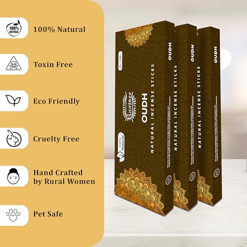 Pure Oud Agarwood Incense Sticks, 100%-Natural Charcoal Free Organic Non Toxic Clean Burning Handmade Insence Sticks 100 gm Pack, Raajsee Meditation Gifts – Spritual Cleansing - color: Oudh