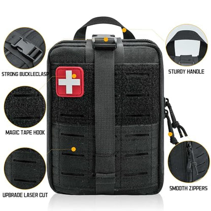 Molle Ifak Pouch Rip Away, 2Pack Molle Tactical Medical Pouch, Empty First Aid Kit Bag for Duty Belt (2 Pack-Black) - color: 2 Pack-black