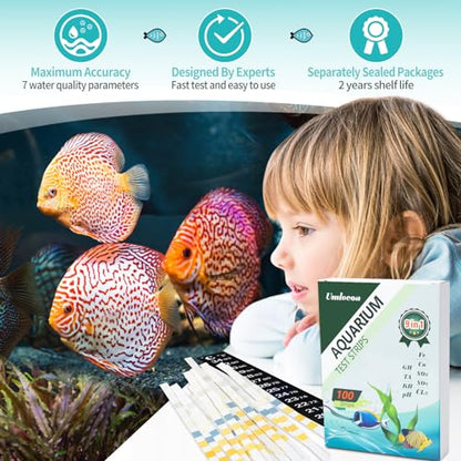 Umlecoa 9 in 1 Aquarium Test Kit for Freshwater and Saltwater - 100 Aquarium Test Strips with Test Tube & Thermometer - Fast & Accurate Water Testing Strips for Aquarium/Pond/Pool - size: 9 IN 1