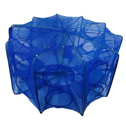 Foldable Bait Trap Fishing Net - Hand Cast Cage for Catching Fish Shrimp Crab Crawfish - color: Blue Thicken Mesh Material, size: 20 Entrances