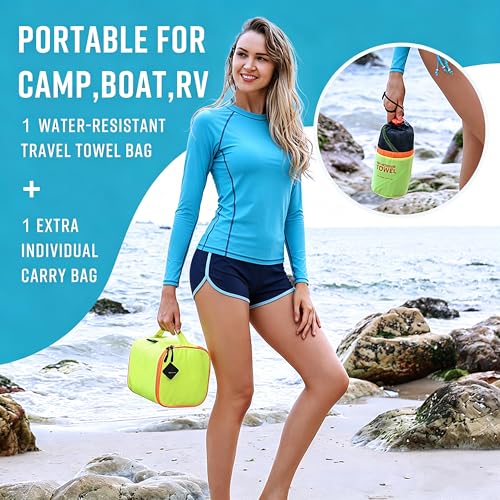 4Monster 4-Pack Quick Dry Microfiber Travel Towels – Super Absorbent, Ultra-Soft Camping Towel Set with Water-Resistant Bag, Lightweight & Compact for RV, Gym, Beach, Pool, Swimming, and Family Trips - color: 6-green