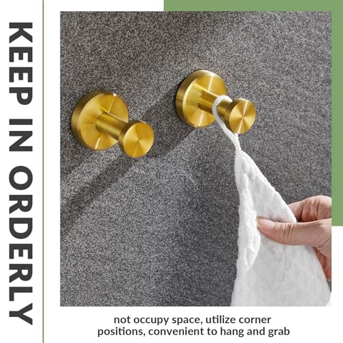 APLusee Brushed Gold Bathroom Towel Hooks 2 Pack, 304 Stainless Steel Robe Hooks for Kitchen Garage, Wall Mounted - color: Brushed Gold, size: 2 Pack