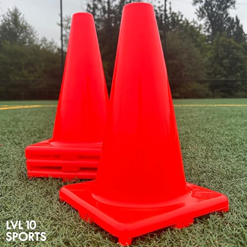LVL10 Pro Training Cones - 12" Large Soccer Cones for Sports Training - for Basketball, Football, Basketball and Agility Drills - Soccer Field Markers that Won't Crack, Slide or Fly - style: 20 cones
