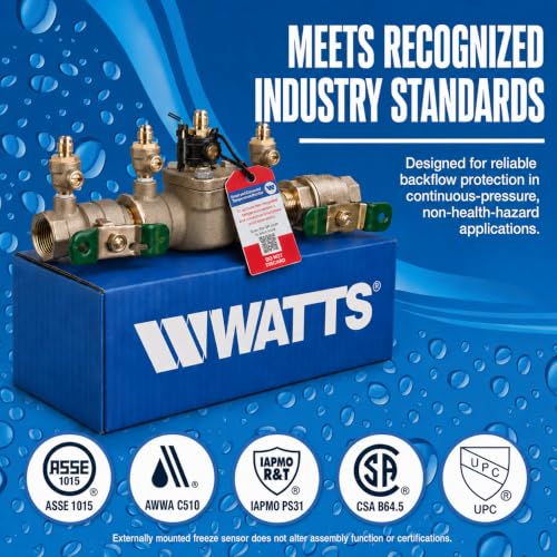 Watts LF007 Lead-Free Double Check Backflow Preventer Assembly 1" NPT - size: 1 Inch, style: With Freeze Sensor
