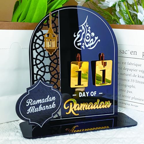Ramadan Advent Calendar 2026, Eid Mubarak Countdown Calendars Tracker Date Gift DIY for Arabic Muslim Islamic Holiday Table Home Decorations Count Down Calendar (Acrylic Black) - color: Black
