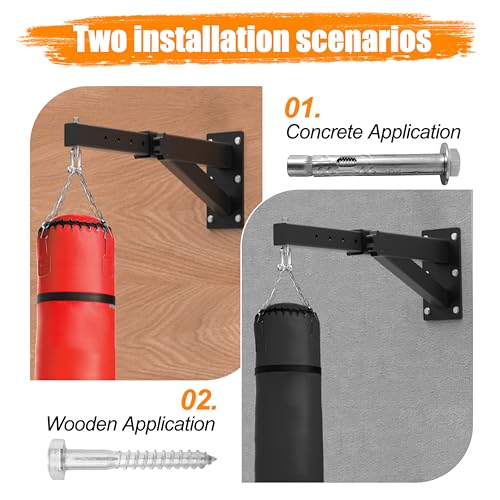 Heavy Bag & Punching Bag Hanger, Wall, Ceiling, Beam Mount Options | 900 LBS Capacity, 360° Swivel, Rust-Proof, Thick Steel Boxing Mount for MMA, Muay Thai & Home Gym (Multiple Mounting Options) - color: Wall Mount - Extendable Arm