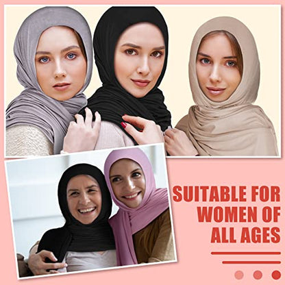 Vabean 4 Pcs Instant Hijab for Women Jersey Hijabs Pinless Ramadan Islamic Muslim Head Wraps Premium Head Scarf Shawl turban - color: Black, Dusty Rose, Vanilla, Gray