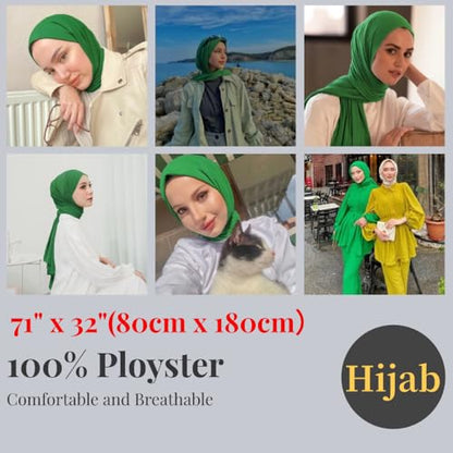 Harewom Muslim Hijab for Women Soft Stretch Headscarf Large Plain Turban Wrap Shawl Head Wrap for Everyday Wear - color: Bright Green Hijab Headscarf
