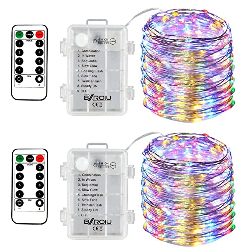 2 x Fairy Lights Battery Operated,8 Mode 50 LEDs Timer & Remote Multicolor - color: 2Pack(3AA,not included)Multicolor