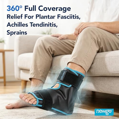 NEWGO Foot Ice Pack Wrap for Plantar Fasciitis Relief, 360° Full Coverage Reusable Gel Ice Boot for Heel & Ankle Pain, Cold Compression for Swelling, Achilles Tendonitis & Ankle Sprain- Black - color: Black
