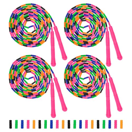 Coolrunner 16 FT Long Jump Rope(4 PACK), Double Dutch Jump Ropes Soft Beaded Skipping for Kids Adults Plastic Segmented Long Enough for 4-5 Jumpers - color: pink