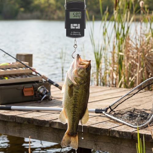 Fishing Gear Tool Kit, Fishing Backpack, Black Tackle Bag with Telescopic Net, Orange Tools Gripper Pliers Knife and Digital Scale, Fish Gifts Men Women