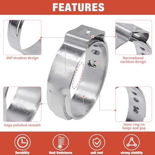 AKIHISA 666Pcs Single Ear Hose Clamps, 24 Sizes 5.3-34.6mm 304 Stainless Steel Ear Clamps Crimp Hose Clamps Cinch Rings Assortment Kit for Automotive, Pipe, Plumbing - size: 666Pcs (5.3-34.6mm)