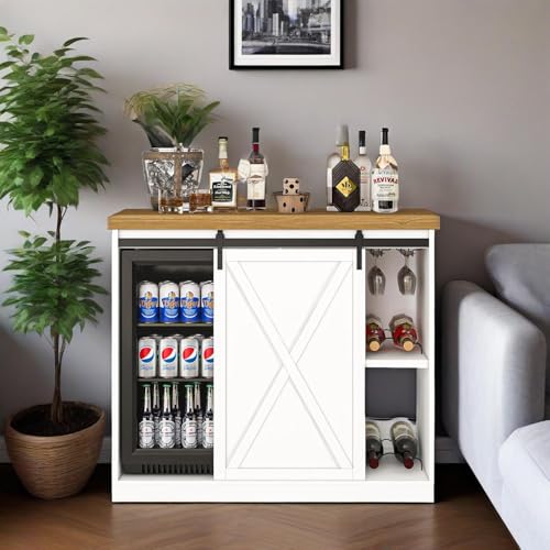 JassmiPkwy Coffee Bar Cabinet with Fridge Space, Wine Cabinet with Rack, Power Outlet for Dining Room Living Room, White - color: White