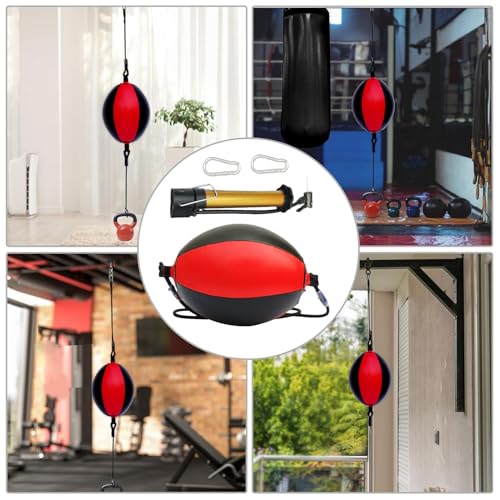 Reflex Boxing Ball, Punching Bag Set, Double End Feature Training Equipment, Pu Leather Ball with Carabiners and Headband, Speed and Reaction Hand Eye Exercise, Home Gym Use for Boxing 12x12 Inches - color: Red