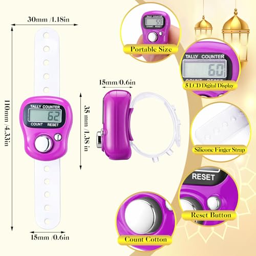 Relaxweex 12 Pack Electronic Finger Tasbeeh Counter Eid Al Adha Gift Eid Mubarak Party Favor with Mubarak Inspiration Card Islamic Prayer Tally Tasbeeh Counter Ring Prayer Ring - style: Classic