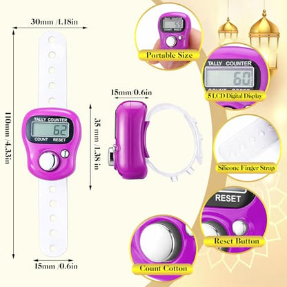 Relaxweex 12 Pack Electronic Finger Tasbeeh Counter Eid Al Adha Gift Eid Mubarak Party Favor with Mubarak Inspiration Card Islamic Prayer Tally Tasbeeh Counter Ring Prayer Ring - style: Classic