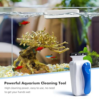 Rise Torrent Aquarium Magnetic Glass Cleaner, Fish Tank Algae Scraper Brush Cleaning Tool for 1/8"-1/4" Thickness Glass, Floating Scrubber Brush Cleaner for Acrylic, 1 Detachable Scraper, Small - size: Small