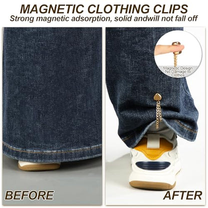 Daifunli 24 Pcs/12 Pairs Magnetic Clothing Clips with Chain Multifunction Metal Magnet Shirt Clips Cuff Sleeves Long Pants Hem Holder for Shortening and Decoration for Women