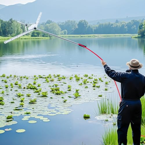 VEVOR Lake Weed Cutter, Pond Aquatic Plant Cutting Tool with 48 in Max. Cut Width, Sharp and Heavy-Duty Steel Blades, Pond Rake with 30 ft Throw Rope, for Cattail, Phragmites, Lilly Pads & Chara - size: 36-48in