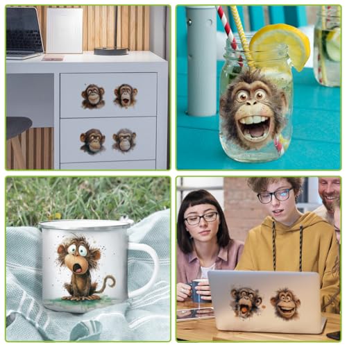 arricraft 10 Sheets Animal Theme UV DTF Cup Wrap for 16OZ Glass, Funny Monkeys Rub on Decals PVC Transfer Stickers for DIY Cups Window Home Printing Decoration 24x11cm/9.4x4.3inch - style: Funny Monkeys Theme