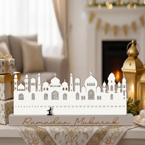 Leinuosen Ramadan Wooden Countdown Calendar Eid Mubarak Ramadan Mubarak Advent Calendar Eid Islamic Countdown Table Decoration for Muslim Festivities Decoration Gift(Modern) - style: Modern