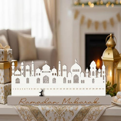 Leinuosen Ramadan Wooden Countdown Calendar Eid Mubarak Ramadan Mubarak Advent Calendar Eid Islamic Countdown Table Decoration for Muslim Festivities Decoration Gift(Modern) - style: Modern