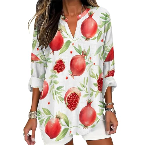 Womens Long Sleeve Shirts V Neck Loose Fit Oversized Graphic Tees Trendy Casual Womens Pullover Tropical Vacation Outfits - color: Style-01, size: Medium