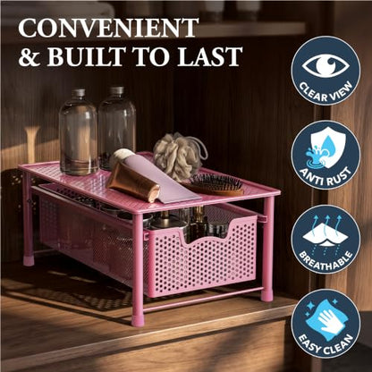 Simple Houseware Stackable Cabinet Basket Drawer Organizer, Pink - color: Pink, size: 1-Tier