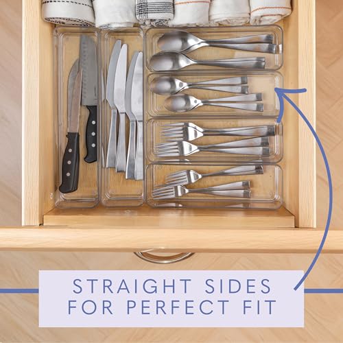 primebox Six Pcs. Plastic Clear Drawer Organizers. Stackable Storage Trays for Kitchen Utensils and Silverware. 2 Sizes. Stackable - size: Assorted Sizes