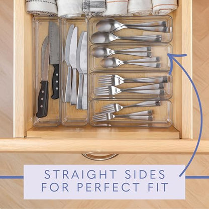 primebox Six Pcs. Plastic Clear Drawer Organizers. Stackable Storage Trays for Kitchen Utensils and Silverware. 2 Sizes. Stackable - size: Assorted Sizes
