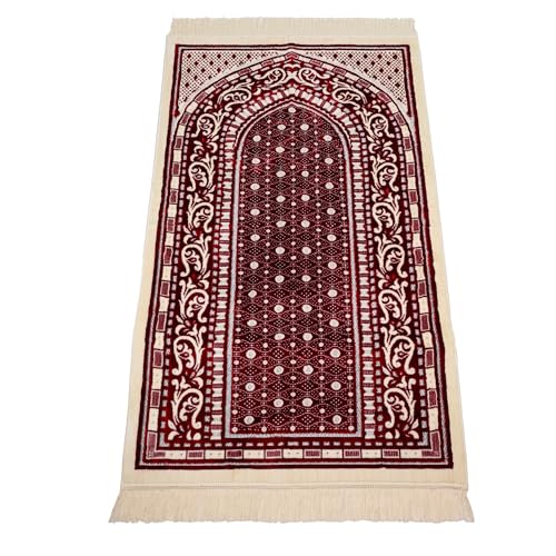 Velvet Muslim Prayer Rug Set with 99 Beads - Red - color: Red