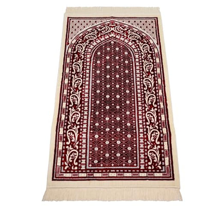 Velvet Muslim Prayer Rug Set with 99 Beads - Red - color: Red