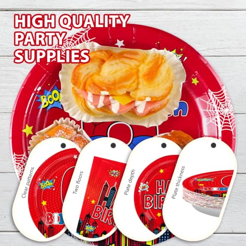 Greencian 96Pcs Red 6th Birthday Party Decorations, Serve 24 | 6th Birthday Plates and Napkins Red Disposable Tableware for Boys 6 Year Old Birthday Party Supplies - style: Spider Birthday Kit