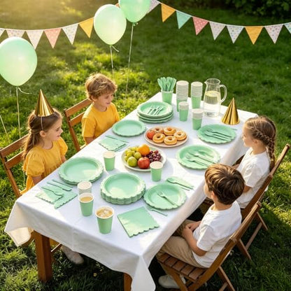 HoMaNa 175 Pcs Party Plates Set - 9" Dinner Plates & 7" Dessert Plates, 9 oz Paper Cups, Napkins, Paper Cutlery for 25 Guests – Birthday Party, Wedding, Baby Shower Tableware,Green