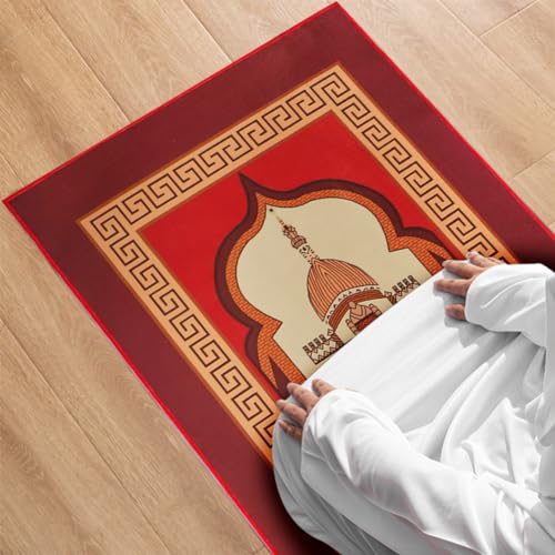 Muslim Prayer Rug Turkish Islamic Prayer Mat Thick Praying Carpet Janamaz Sajjadah Namaz Seccade Arabic Prayer Rug for Eid Ramadan - color: Red