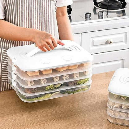 Food Storage Containers with Lids, Plastic Cookie Storage Containers Airtight, 4-Layer Stackable Food Containers Dumpling Storage Box, White - color: White