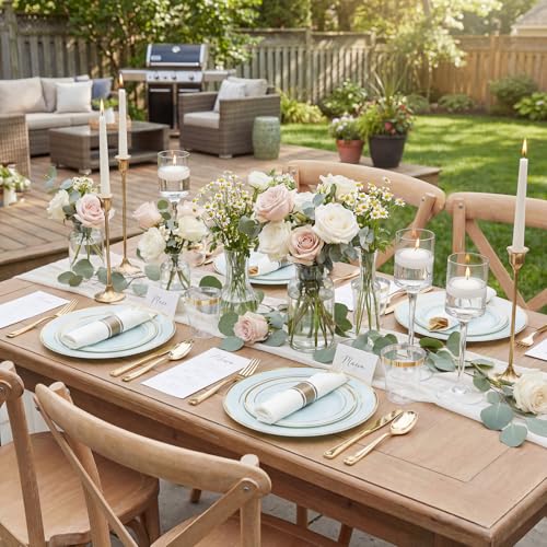 WDF Partyware 175PCS Sage Green Plastic Plates - Heavy Duty Green Plates Disposable - 25Guests Plastic Dinnerware with Rolled Napkins for Spring/Birthday/Baby Shower - color: Sage Green, size: 175PCS