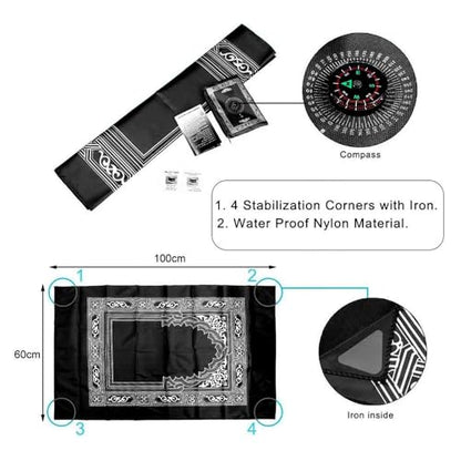 ABDEEZ Portable Travel Prayer Mats | Compass, Weights (Keeps mat in Place), and Pouch, Pocket Size (Single Pack) (Black) - color: Black