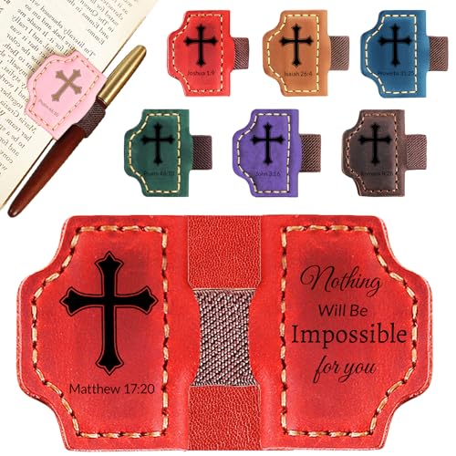 Personalized Leather Bookmark with Pen Holder - Magnetic Bible Verse Design, Christian Book Lovers Reading Accessory, for Book Lovers Men Women (Red, Matthew 17:20) - color: Red, size: Matthew 17:20