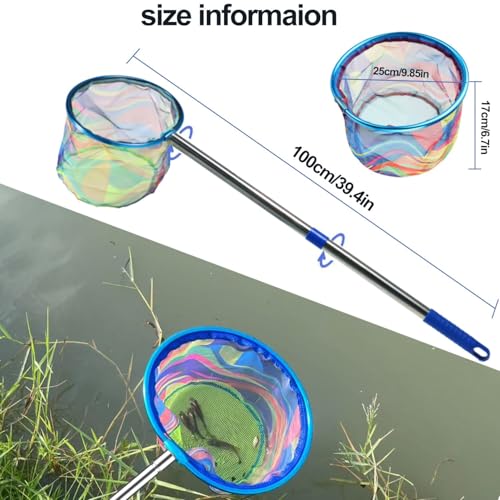Fishing Net 2 Pack Retractable Lightweight Landing Net with Aluminum Rod Handle Fishing Nets for Youth Catch and Release Butterfly Nets - style: Blue+blue