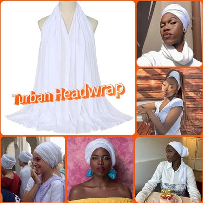 Nonbongoy Head Wraps for Black Women 71"x32" Long Soft Jersey Hijab Turban - color: 1- White Headwrap