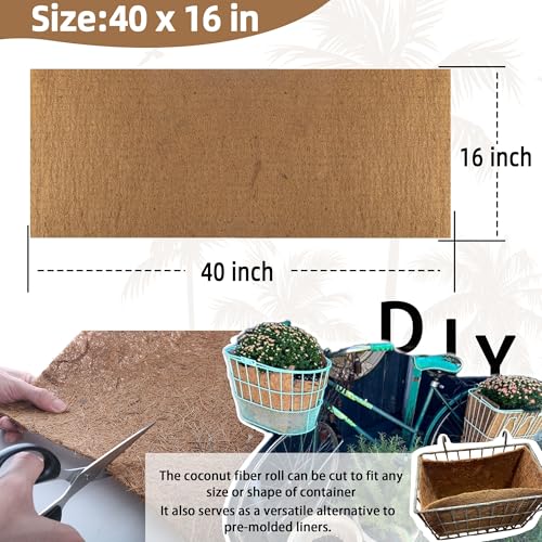 Coco Liner Roll 16x40 inch -Natural Coconut Fiber Mat for Hanging Baskets,Planter Window Box, Garden Decoration, Animal Pet Pad Liner - size: 16in X 40in