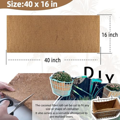 Coco Liner Roll 16x40 inch -Natural Coconut Fiber Mat for Hanging Baskets,Planter Window Box, Garden Decoration, Animal Pet Pad Liner - size: 16in X 40in