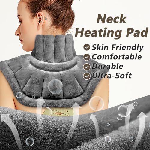 AiricePac Microwave Heating Pad for Neck Shoulders and Back Pain Relief with Moist Heat, Weighted Microwavable Heated Neck Wrap Warmer, Uncented Gery