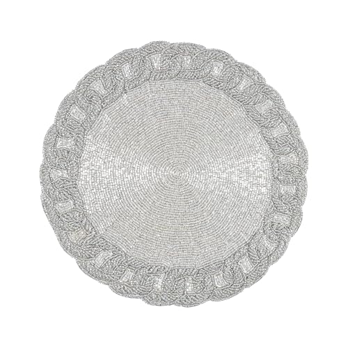 Beaded Placemats for Dining Table - Measure 13 Inches Beaded Placemats Round for Gathering, Christmas, Thanksgiving - Occasional Decoration and Family Parties Celebrations- Silver - color: Silver, size: 13"x13"
