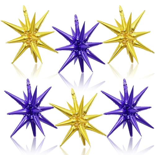Purple Gold Star Balloons, 6PCS 22 Inch Foil Explosion Star Balloons - color: Purple Gold